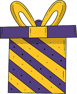 卡通黄紫色条纹圣诞礼物PNG元素