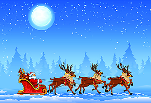 雪橇驯鹿圣诞老人森林雪景海报背景