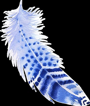 蓝色羽毛卡通水彩透明素材