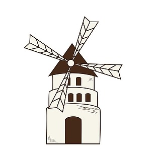 手绘咖色城堡风车png元素素材