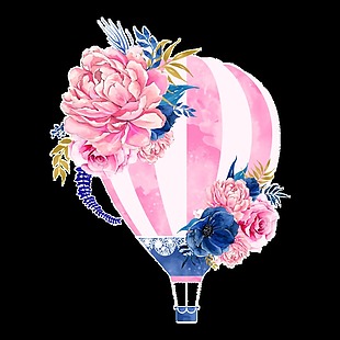 粉色升空热气球卡通透明素材