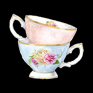 花卉茶杯卡通透明素材