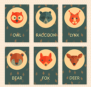 6款可爱动物头像设计矢量图