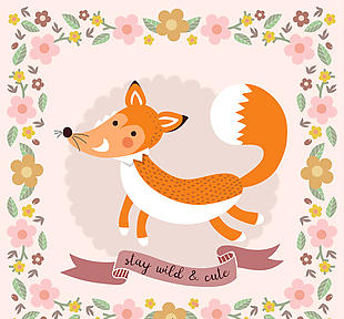 可爱森林狐狸和花边矢量