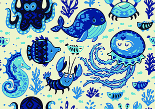 蓝色卡通海洋动物背景