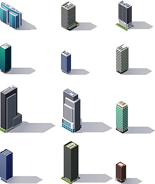 立体城市高楼建筑插画