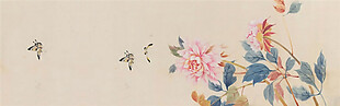 中国风手绘彩色花鸟海报背景