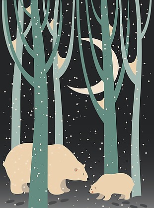 森林里的北极熊插画