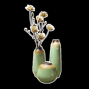 墨绿色陶瓷花瓶透明素材