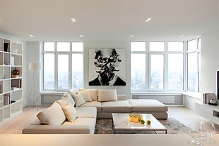 现代清新客厅白色亮面天花板室内装修效果图
