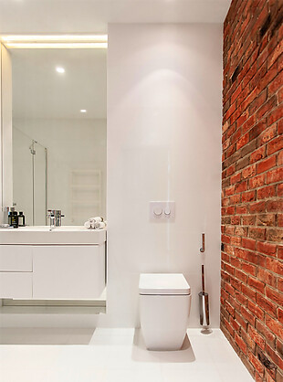 现代卫生间红色砖块背景墙室内装修效果图