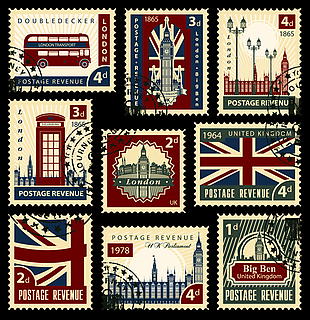 复古世界著名景点邮票
