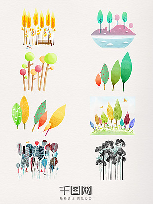 卡通树木群装饰图案