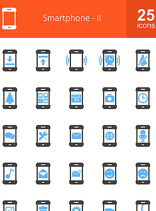 50个智能手机的蓝黑色图标