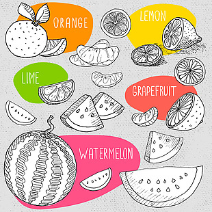 黑白手绘美味的水果插画