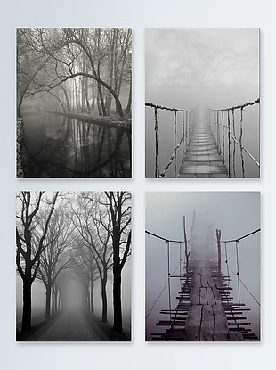 灰色迷雾森林背景图