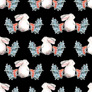 手绘花草中的小白兔png无缝背景