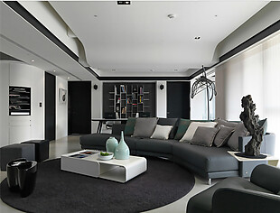 现代客厅褐色圆地毯室内装修效果图