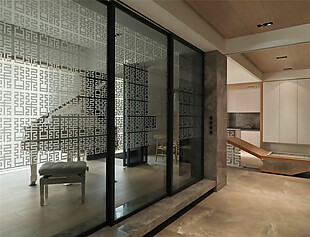 现代简约客厅玻璃门室内装修效果图