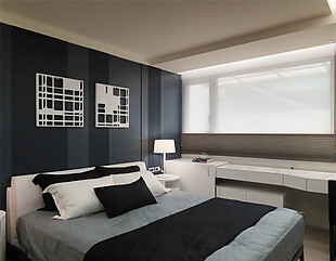 现代时尚卧室深色背景墙室内装修效果图