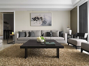现代高级客厅灰色窗帘室内装修效果图
