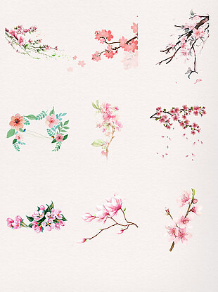 粉红色手绘漂亮树枝桃花