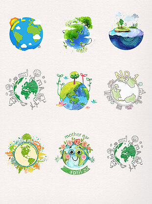 卡通手绘简约绿色地球