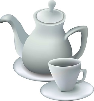 白色茶壶茶杯元素
