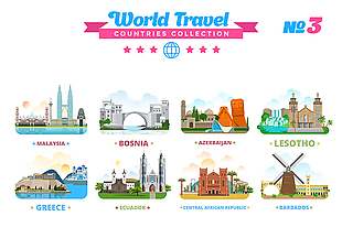 世界旅游国家集合图标