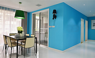 蓝色墙纸室内装修效果图