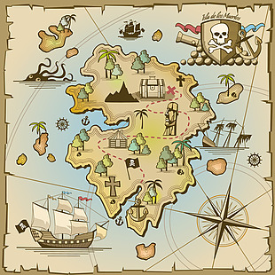 复古古代航海地图插画