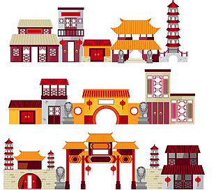 仿古中国传统建筑插画