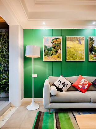 现代时尚客厅绿色地毯室内装修效果图