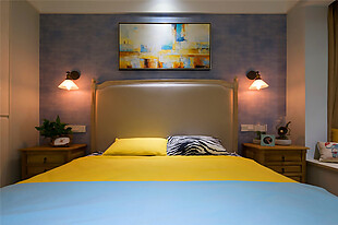 现代时尚卧室双台灯室内装修效果图