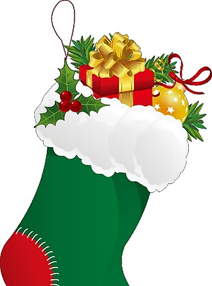 绿色圣诞袜里的圣诞礼物元素