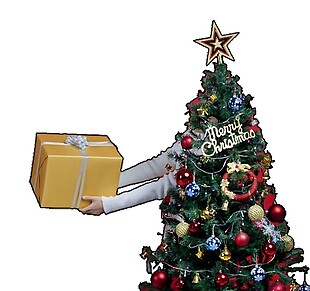 卡通圣诞树礼物元素