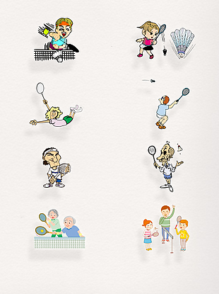 一组卡通羽毛球运动设计素材