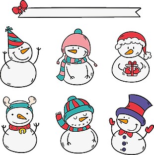 6款可爱圣诞雪人装饰元素