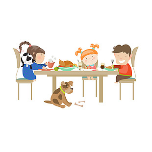 儿童坐在桌子旁边用餐