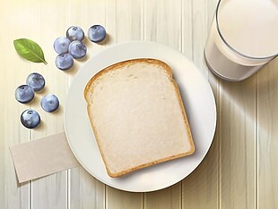 有蓝莓和牛奶的面包