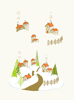 可爱卡通冬天的房子插画