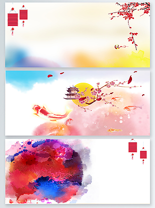 水彩中式春节广告背景展板背景