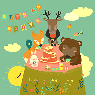 生日背景与快乐动物矢量图