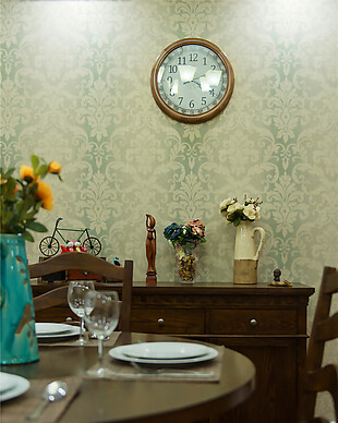 中式简约客厅淡绿色背景墙室内装修效果图