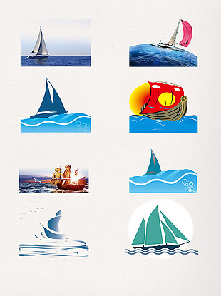彩色手绘大海和帆船