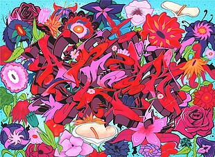彩色手绘红色花朵植物壁纸图案