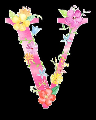 字母艺术字花朵装饰装饰素材