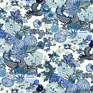 清新海洋风格蓝色花纹壁纸图案