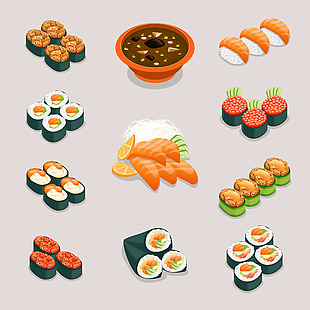 时尚美味的寿司插画