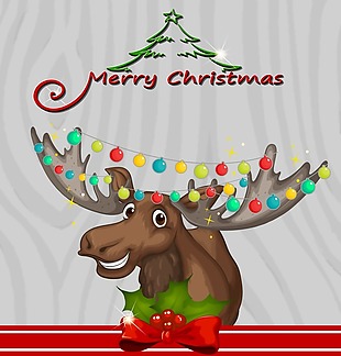 圣诞贺卡模板与驯鹿和灯光